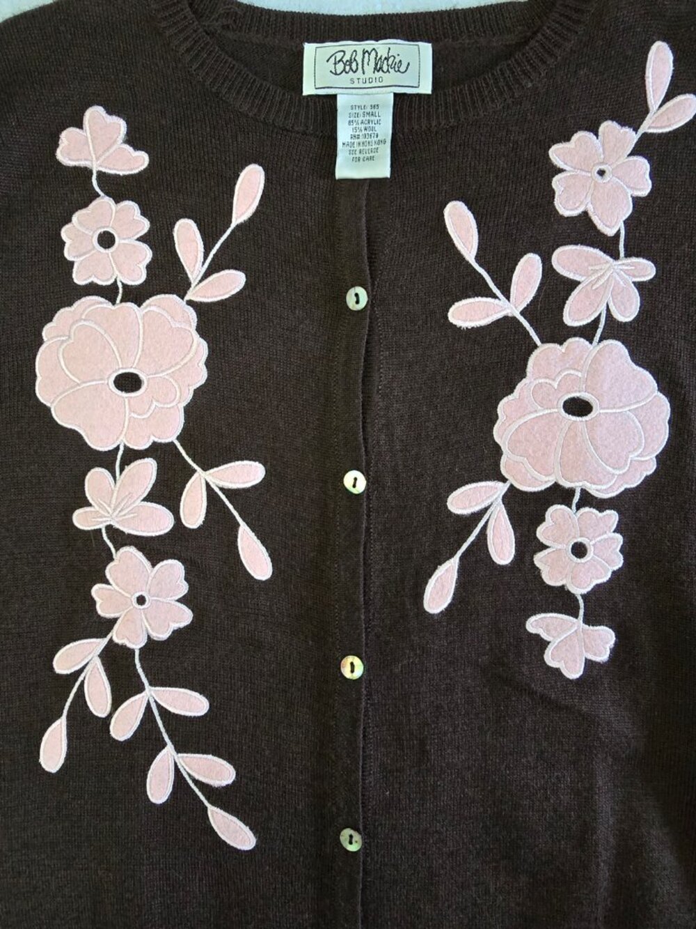Vintage Y2K Bob Mackie Wearable Art Cardigan Brown Embroidered Wool Blend, Sz S - Picture 6 of 16